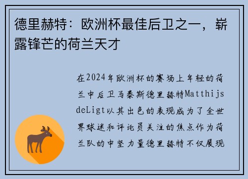 德里赫特：欧洲杯最佳后卫之一，崭露锋芒的荷兰天才