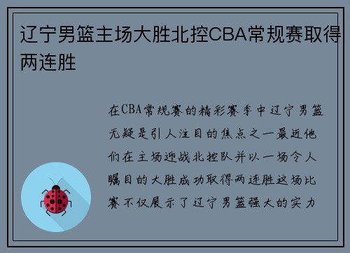 辽宁男篮主场大胜北控CBA常规赛取得两连胜